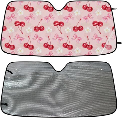 Sun Shade for Car Windshield - Foldable Car Sunshade Windshield for Front Window,Block UV Sun Visor for Fits SUV Truck 55"x27.6" Automotive Accessories(Strawberry Cherry) in Kuwait
