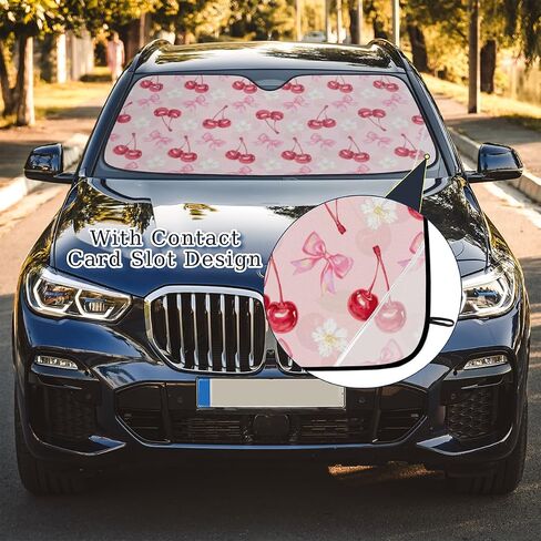 Sun Shade for Car Windshield - Foldable Car Sunshade Windshield for Front Window,Block UV Sun Visor for Fits SUV Truck 55"x27.6" Automotive Accessories(Strawberry Cherry) in Kuwait