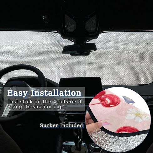 Sun Shade for Car Windshield - Foldable Car Sunshade Windshield for Front Window,Block UV Sun Visor for Fits SUV Truck 55"x27.6" Automotive Accessories(Strawberry Cherry) in Kuwait