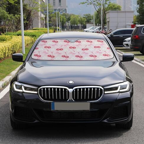 Sun Shade for Car Windshield - Foldable Car Sunshade Windshield for Front Window,Block UV Sun Visor for Fits SUV Truck 55"x27.6" Automotive Accessories(Strawberry Cherry) in Kuwait