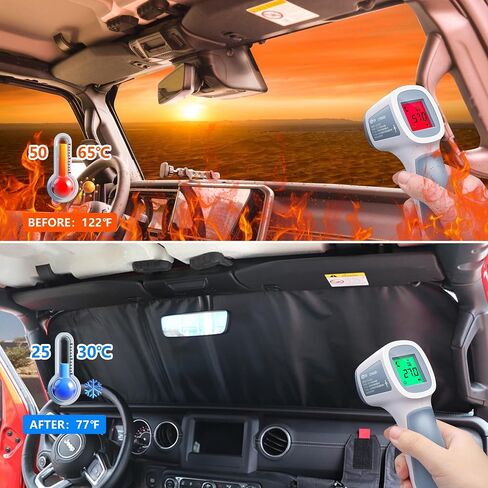 النافذة الأمامية Sunshade متوافقة مع 2018-2023 Jeep Wrangler JL Jlu 4xe Gladiator JT Windshield Sun Blocks الأشعة فوق البنفسجية واقي من أشعة الشمس وطيب النافذة الأمامية الظلال ، النجمة in Kuwait