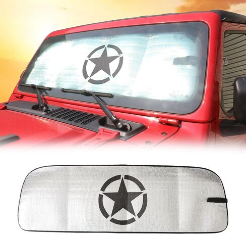النافذة الأمامية Sunshade متوافقة مع 2018-2023 Jeep Wrangler JL Jlu 4xe Gladiator JT Windshield Sun Blocks الأشعة فوق البنفسجية واقي من أشعة الشمس وطيب النافذة الأمامية الظلال ، النجمة in Kuwait