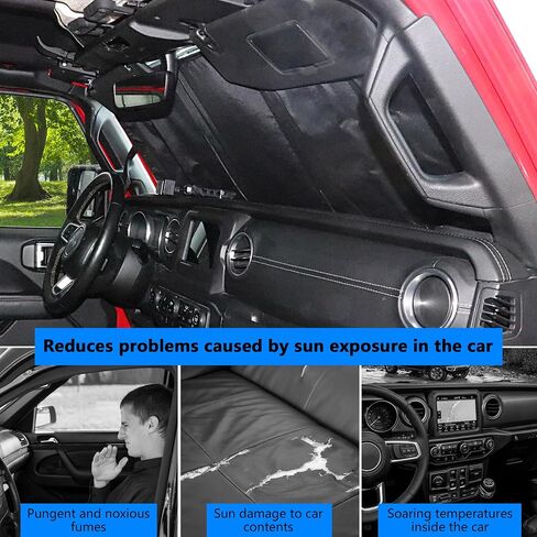 النافذة الأمامية Sunshade متوافقة مع 2018-2023 Jeep Wrangler JL Jlu 4xe Gladiator JT Windshield Sun Blocks الأشعة فوق البنفسجية واقي من أشعة الشمس وطيب النافذة الأمامية الظلال ، النجمة in Kuwait