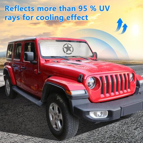 النافذة الأمامية Sunshade متوافقة مع 2018-2023 Jeep Wrangler JL Jlu 4xe Gladiator JT Windshield Sun Blocks الأشعة فوق البنفسجية واقي من أشعة الشمس وطيب النافذة الأمامية الظلال ، النجمة in Kuwait