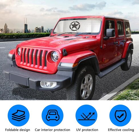 النافذة الأمامية Sunshade متوافقة مع 2018-2023 Jeep Wrangler JL Jlu 4xe Gladiator JT Windshield Sun Blocks الأشعة فوق البنفسجية واقي من أشعة الشمس وطيب النافذة الأمامية الظلال ، النجمة in Kuwait