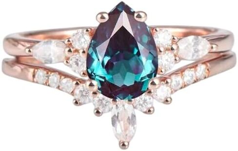 Pear Alexandrite خاتم الخطوبة مجموعة خمر مجموعة فريدة من نوع in Saudi Arabia
