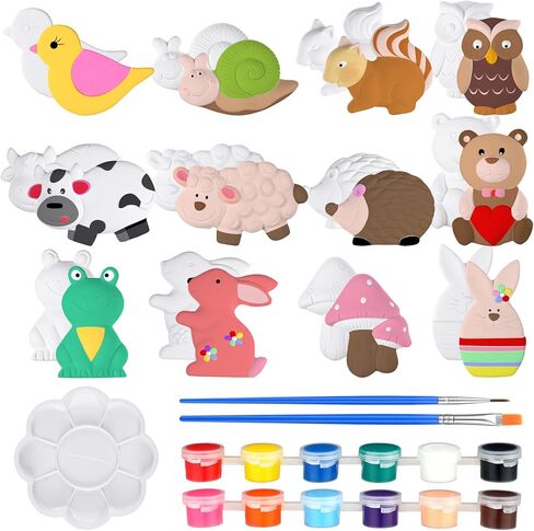 12 Sets Christmas Ceramics to Paint Kits Paint Your Own Figurines Snowman Santa Arts and Crafts Set Painting Kit for Kids Unpainted DIY Ceramic Figurines with 12 Magnet 2 Brushes and 1 Palette in Kuwait