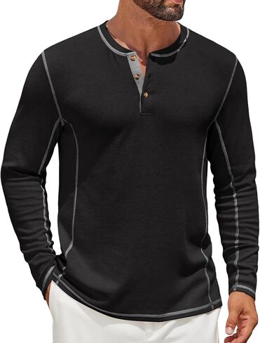 قمصان Henley للرجال Coofandy Men Long Sleeve Maverick Slub Henley Thirts Lightweight Basic Tee in Saudi Arabia
