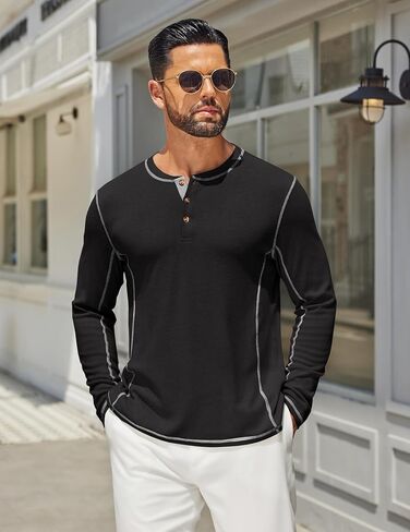 قمصان Henley للرجال Coofandy Men Long Sleeve Maverick Slub Henley Thirts Lightweight Basic Tee in Saudi Arabia