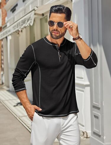 قمصان Henley للرجال Coofandy Men Long Sleeve Maverick Slub Henley Thirts Lightweight Basic Tee in Saudi Arabia