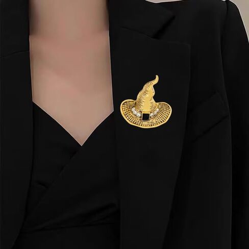Rhinestone Witch Hat Brooch Pin for Women Men Gothic Halloween Witch Brooch Lapel Pin Fashion Chic Christmas Halloween Jewelry Gift in Saudi Arabia