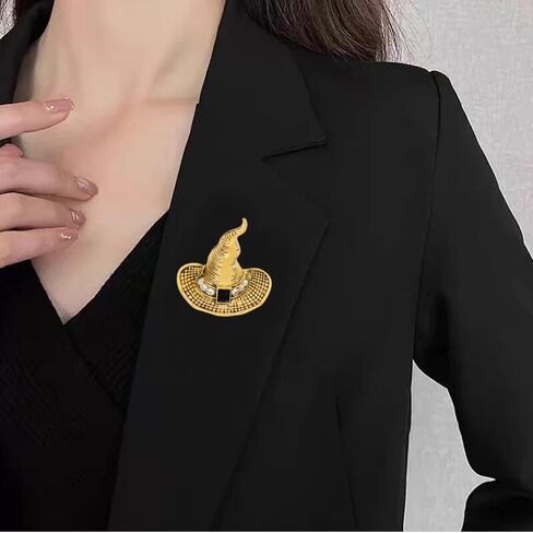 Rhinestone Witch Hat Brooch Pin for Women Men Gothic Halloween Witch Brooch Lapel Pin Fashion Chic Christmas Halloween Jewelry Gift in Saudi Arabia
