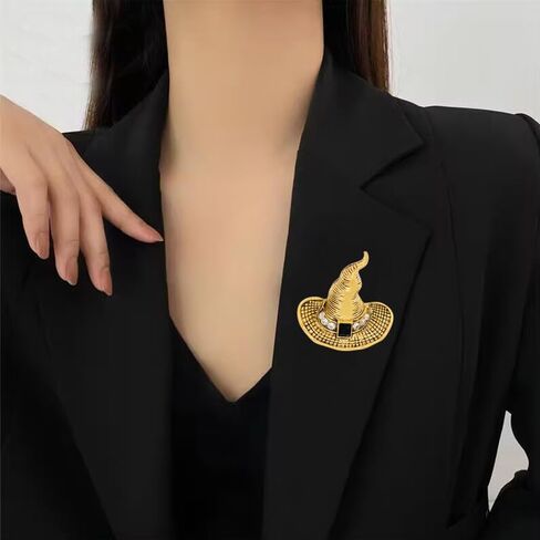 Rhinestone Witch Hat Brooch Pin for Women Men Gothic Halloween Witch Brooch Lapel Pin Fashion Chic Christmas Halloween Jewelry Gift in Saudi Arabia