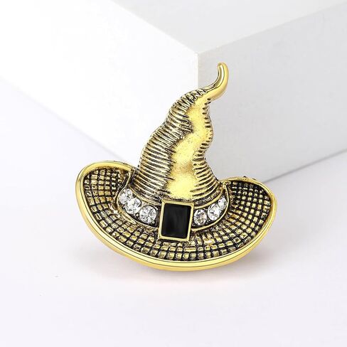 Rhinestone Witch Hat Brooch Pin for Women Men Gothic Halloween Witch Brooch Lapel Pin Fashion Chic Christmas Halloween Jewelry Gift in Saudi Arabia