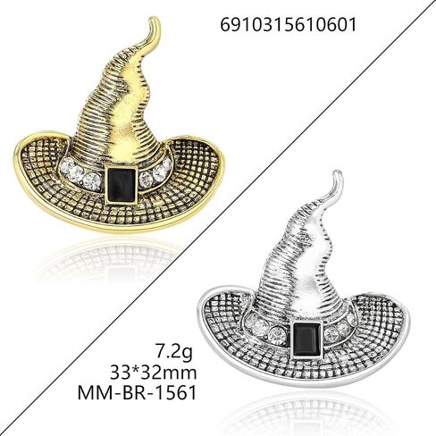 Rhinestone Witch Hat Brooch Pin for Women Men Gothic Halloween Witch Brooch Lapel Pin Fashion Chic Christmas Halloween Jewelry Gift in Saudi Arabia