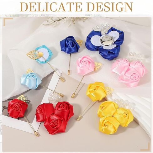 UXCELL 7 PCS (6pcs dins + 1 Brooch) زاهي أبيض مصطنع وردة الاصطناعية مع دبوس زهرة الأزرار جيب دبابيس لحفل حفل زفاف الذكرى حفلة موسيقية حفل عشاء رسمي in Saudi Arabia