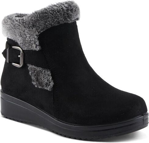 Flexus Santuzza Women Women Waterproof Microsuede Bootie مع فرو فو ، نعل مرن ، مشبك مزخرف ، وإغلاق السوستة-راحة الطقس الصديقة والباردة in Saudi Arabia