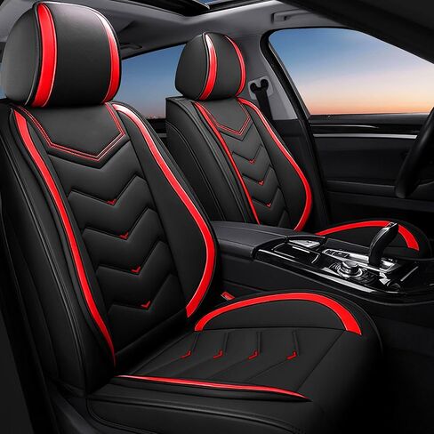 Car Seat Covers Fit for Toyota 2000-2025, Stylish Sport Seat Covers, Waterproof Wear-Resistant Premium Nappa Leather Car Seat Covers.(2 Pcs Front/Black Red) in Saudi Arabia