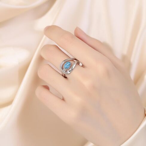 Turquoise Ring Fashion Jewelry Vintage Silver Fashionable Openwork Geometric Belt Buckle Shape Blue Turquoise Ring Size 6-10 for Women(8) in Kuwait
