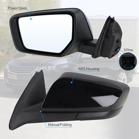 مرآة جانبية للركاب اليمنى متوافقة مع 2014 2015 2015 2017 2018 2019 Chevy Impala مع زجاج قابلة للطي يدوي أسود استبدال#22936945 (3pins) in Saudi Arabia