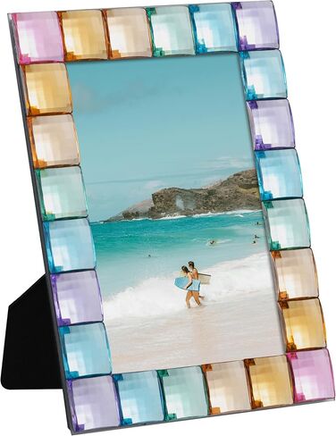 eletecpro 4x6 Decorative Glitter Jewel Picture Frame with Real Glass and Multicolor Acrylic Adorned, Beach Style for Artwork Funny Office Decor, Rainbow in Kuwait