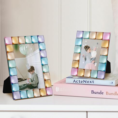 eletecpro 4x6 Decorative Glitter Jewel Picture Frame with Real Glass and Multicolor Acrylic Adorned, Beach Style for Artwork Funny Office Decor, Rainbow in Kuwait