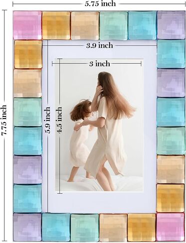 eletecpro 4x6 Decorative Glitter Jewel Picture Frame with Real Glass and Multicolor Acrylic Adorned, Beach Style for Artwork Funny Office Decor, Rainbow in Kuwait