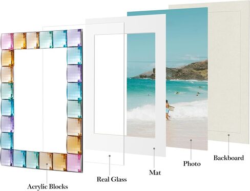 eletecpro 4x6 Decorative Glitter Jewel Picture Frame with Real Glass and Multicolor Acrylic Adorned, Beach Style for Artwork Funny Office Decor, Rainbow in Kuwait