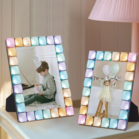 eletecpro 4x6 Decorative Glitter Jewel Picture Frame with Real Glass and Multicolor Acrylic Adorned, Beach Style for Artwork Funny Office Decor, Rainbow in Kuwait