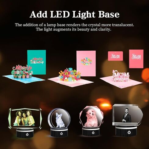 3D Crystal Photo, Customized Mothers Day Gifts for Women Men Wife Husband Mom Father, Personalized Gifts with 3D Laser Etched, Engraved Inside the Crystal Using Your Photo Customized Memorial-Heart in Saudi Arabia
