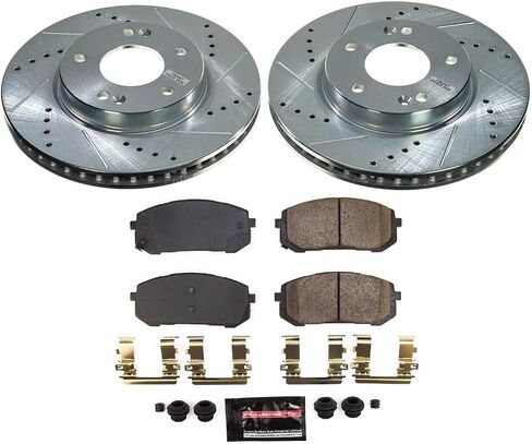 Power Stop Front K8748 Carbon-Fible Ceramich Brake Pad و Rotted and Sloted Rotor Z23 Daily Driver Kit لـ Hyundai Elantra 2021-2023 [نموذج محدد] in Saudi Arabia
