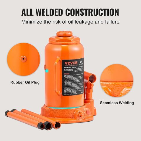 VEVOR Hydraulic Bottle Jack, 20 Ton/44092 lbs Low Profile Welded Bottle Jack with 6.69''-12.6'' Lifting Range & 3-Section Long Handle, for Car, Pickup, Truck, RV, Auto Repair, Industrial Engineering in Kuwait