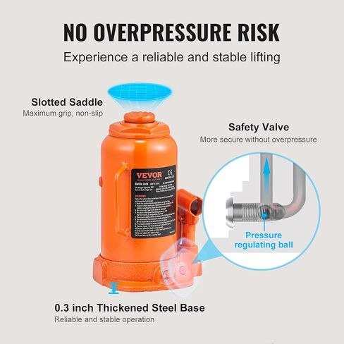 VEVOR Hydraulic Bottle Jack, 20 Ton/44092 lbs Low Profile Welded Bottle Jack with 6.69''-12.6'' Lifting Range & 3-Section Long Handle, for Car, Pickup, Truck, RV, Auto Repair, Industrial Engineering in Kuwait