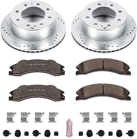 PowerStop Rear Brake Kit For Chevrolet Silverado 2011-2014 2500 HD, 2011-2019 Silverado 3500 HD, 2011-2019 Sierra 3500 HD Disc Rotors with Ceramic Brake Pads Replacement, K5563-36 in Saudi Arabia