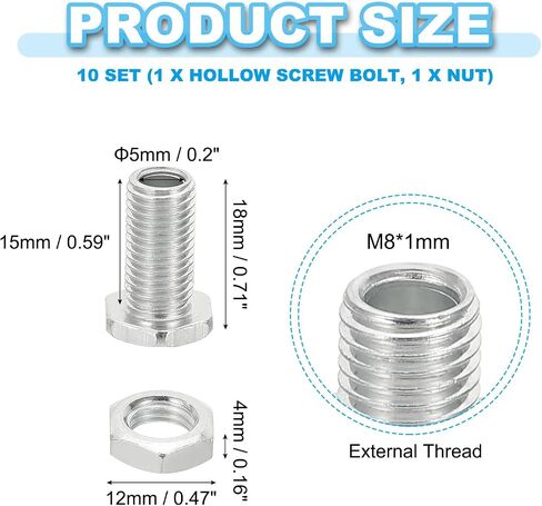 PATIKIL M10x30mm Hex Bolts and Nuts Kit, 10 Set Fine Thread Hollow Screws Assortment Hexagon Head Screw Through Hole Bolt Chandelier Fasteners in Saudi Arabia