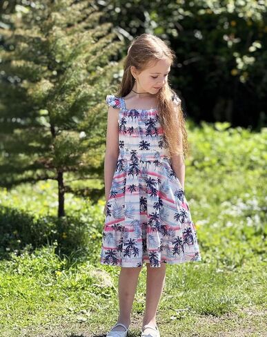 Arshiner Girls Dress Summer Casual Flutter Sleeve Tiered Midi Sundress with Pockets for 5-13 Years in Saudi Arabia