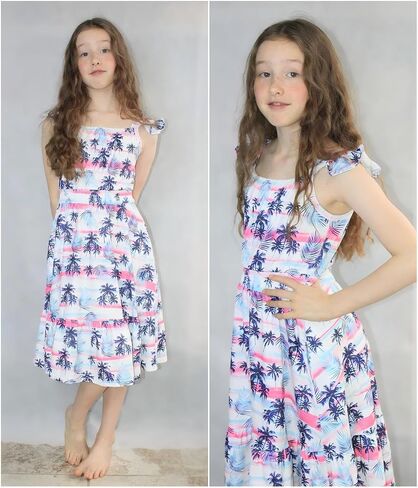 Arshiner Girls Dress Summer Casual Flutter Sleeve Tiered Midi Sundress with Pockets for 5-13 Years in Saudi Arabia