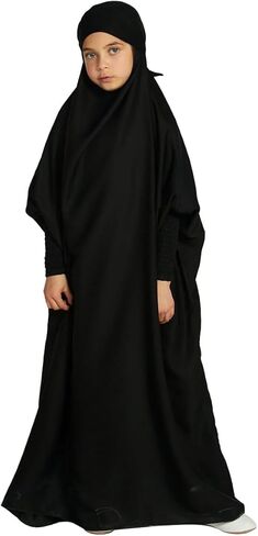 Iwemek Kids Asslim Dress for Girls Rooded Abaya مع حجاب صلاة الإسلامية ترامضان غلاف كامل Burka Jilbab Kaftan Robe in Kuwait