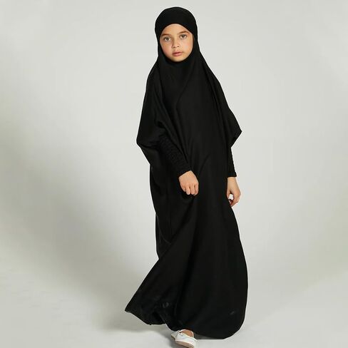 Iwemek Kids Asslim Dress for Girls Rooded Abaya مع حجاب صلاة الإسلامية ترامضان غلاف كامل Burka Jilbab Kaftan Robe in Kuwait