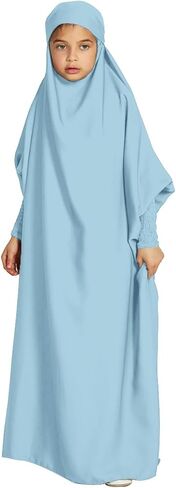 Iwemek Kids Asslim Dress for Girls Rooded Abaya مع حجاب صلاة الإسلامية ترامضان غلاف كامل Burka Jilbab Kaftan Robe in Kuwait