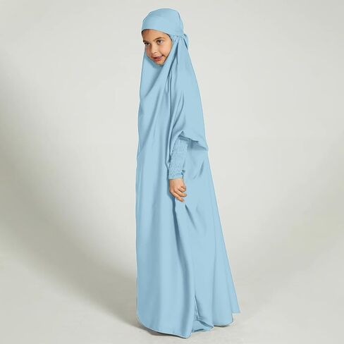 Iwemek Kids Asslim Dress for Girls Rooded Abaya مع حجاب صلاة الإسلامية ترامضان غلاف كامل Burka Jilbab Kaftan Robe in Kuwait