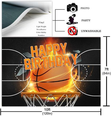 Avezano Basketball Birthday Decorations Sport Theme Basketball Birthday Backdrop Black Men and Boys Birthday Party Photo Background Cake Table Banner Party Supplies (7x5ft) in Saudi Arabia