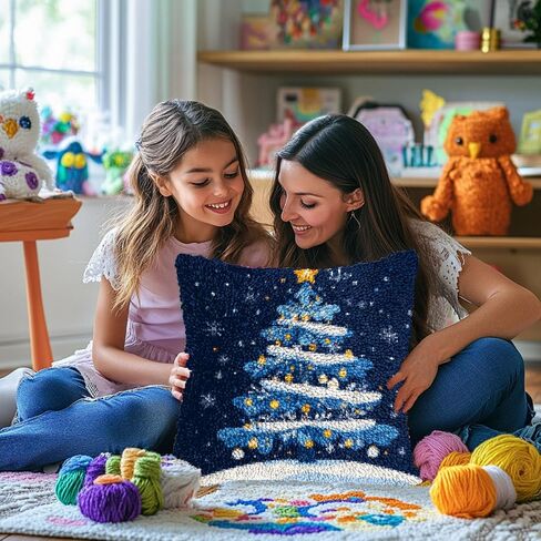 مجموعات وسادة خط ربط DIY للبالغين عيد ميلاد عيد ميلاد عيد الشتاء شتاء شجرة وسادة تغطية وسادة وسادة طباعة خيوط الكروشيه الكروشيه وسادة اليدوية لصندوق المنزل الديكور 17x17inch (5) in Saudi Arabia