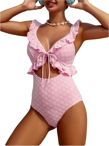 Sweatyrocks Women's Cut Out Frank Floral One One Swimsuit Tie Tie Monokini Suit in Kuwait