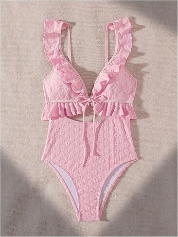 Sweatyrocks Women's Cut Out Frank Floral One One Swimsuit Tie Tie Monokini Suit in Kuwait