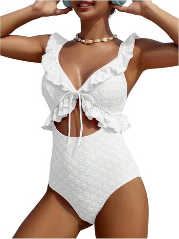 Sweatyrocks Women's Cut Out Frank Floral One One Swimsuit Tie Tie Monokini Suit in Kuwait