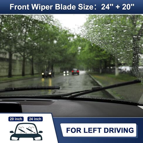 X AUTOHAUX 2pcs 24"+20" Silicone Front Windshield Wiper Blade for Kia Soul 2021-2023 Windscreen Wiper OE Replacement Set All-Seasons J/U Hook in Saudi Arabia