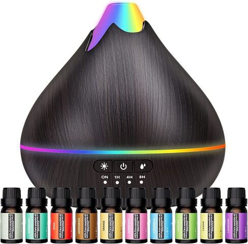 Essential Oil Diffusers 550ml Diffuser,10 Essential Oils Diffuser Gift Set,Advanced Ceramic Ultrasonic Technology Aromatherapy Diffusers Auto Shut-Off for 15 Ambient Light Settings（Black） in Saudi Arabia