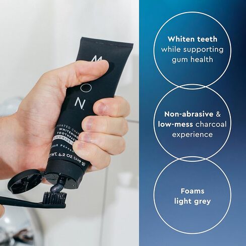 معجون أسنان فحم القمر، إزالة البقع للتبييض اليومي - معجون أسنان لتبييض الأسنان خالٍ من SLS بدون الفلورايد - نباتي - يقلل من البلاك ويدعم صحة اللثة - النعناع (4.2 أونصة) in Kuwait