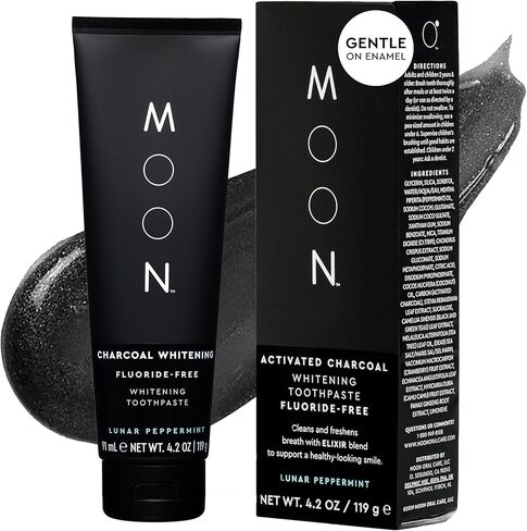معجون أسنان فحم القمر، إزالة البقع للتبييض اليومي - معجون أسنان لتبييض الأسنان خالٍ من SLS بدون الفلورايد - نباتي - يقلل من البلاك ويدعم صحة اللثة - النعناع (4.2 أونصة) in Kuwait